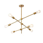 Pendente de Teto Lustre 6 Hastes Ajustável Átomo Preto Dourado Lâmpada E27 Moderno Minimalista
