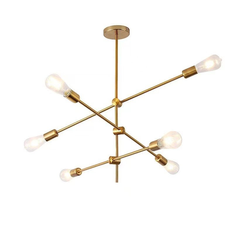 Pendente de Teto Lustre 6 Hastes Ajustável Átomo Preto Dourado Lâmpada E27 Moderno Minimalista