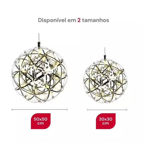 Luminária Pendente Lustre Design LED Cor Prata 50cm x 50cm / 30cm x 30cm Elegante Redondo