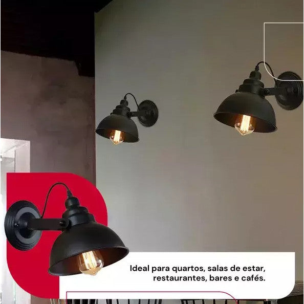 Luminária Pendente de parede do vintage E27 industrial arandela preto luz interior ajustável