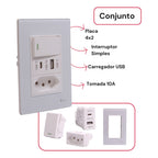 Conjunto 1 Interruptor Simples Usb 1 Tomada 127v Unipolar 250v Branco