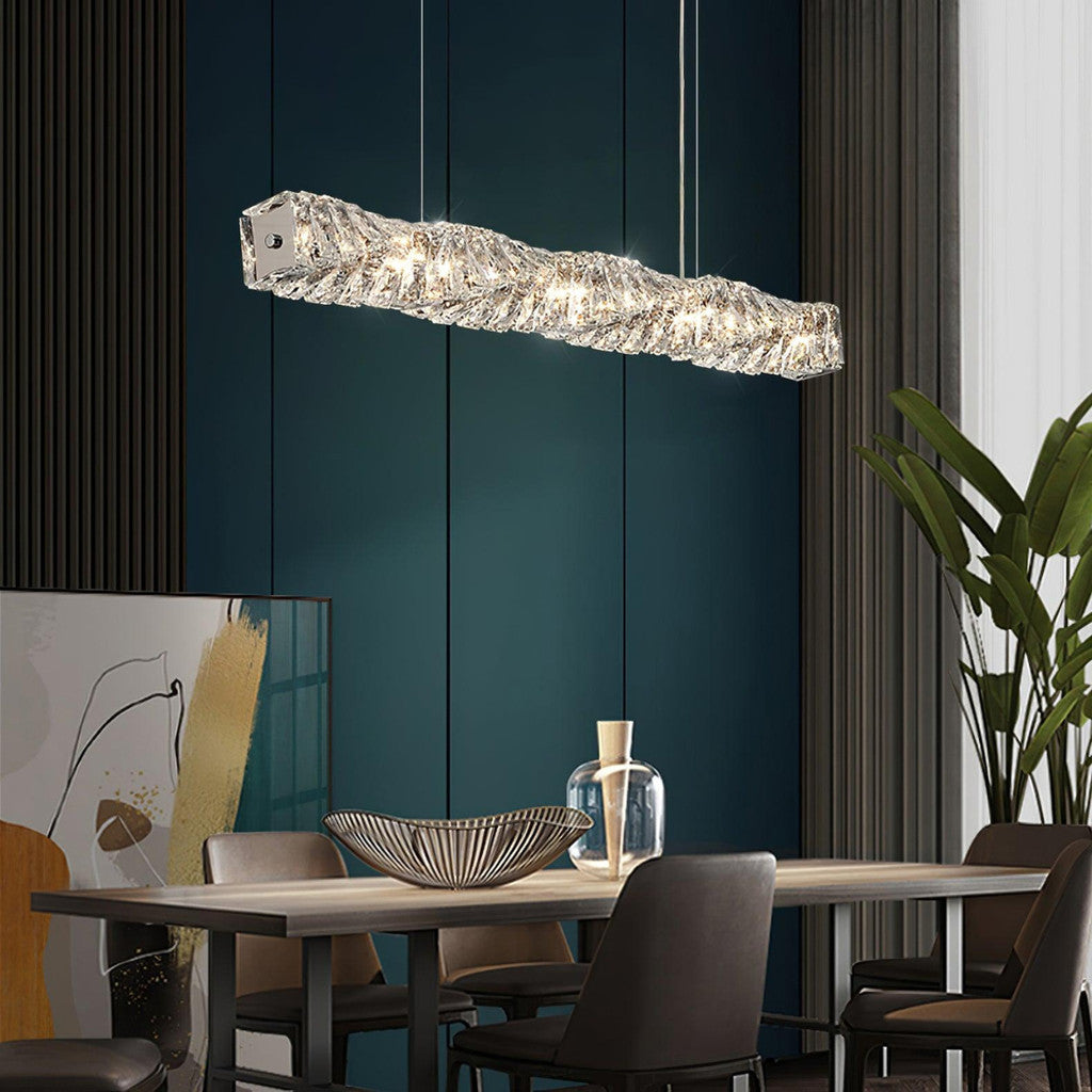 Lustre Cristal Prata Pendente Luxo Sala Jantar Prateado 80cm Bivolt Led 127/220v