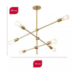 Pendente de Teto Lustre 6 Hastes Ajustável Átomo Preto Dourado Lâmpada E27 Moderno Minimalista