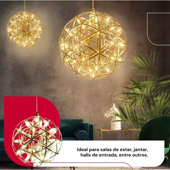 Luminária Pendente Lustre Design LED Cor Prata 50cm x 50cm / 30cm x 30cm Elegante Redondo