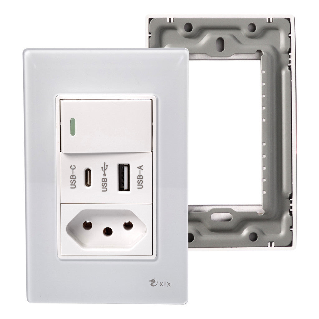Conjunto 1 Interruptor Simples Usb 1 Tomada 127v Unipolar 250v Branco