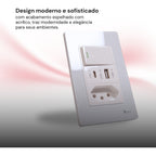 Conjunto 1 Interruptor Simples Usb 1 Tomada 127v Unipolar 250v Branco