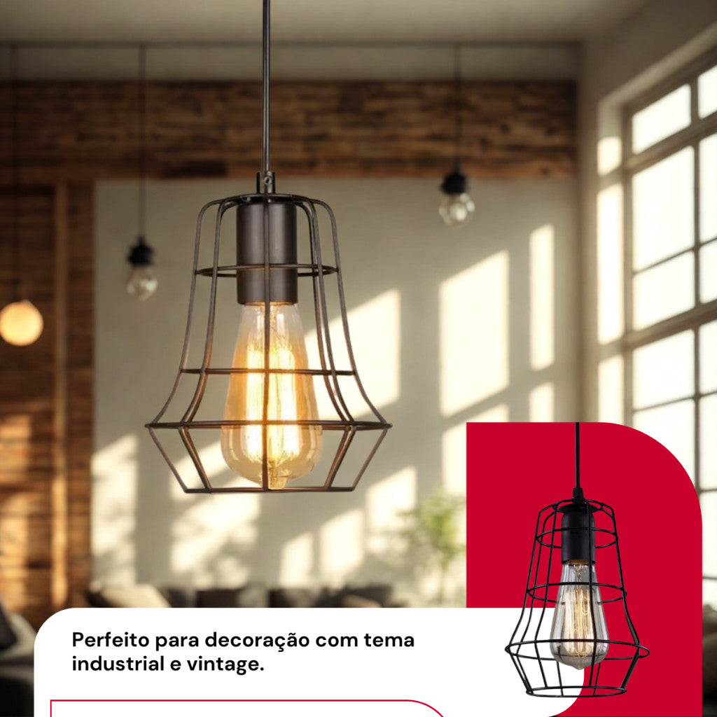 Pendente de Teto Aramado XLX Alumínio Preto Luminária Industrial Vintage Retrô Importado E27
