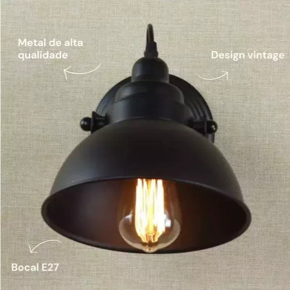Luminária Pendente de parede do vintage E27 industrial arandela preto luz interior ajustável