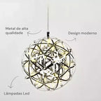 Luminária Pendente Lustre Design LED Cor Prata 50cm x 50cm / 30cm x 30cm Elegante Redondo