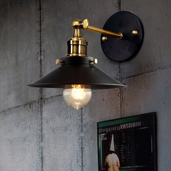 Arandela Industrial Ajustável de parede Vintage Nórdico Retrô Loft Preto Com Dourado 110v/220v
