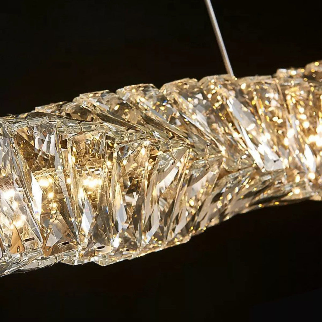 Lustre Cristal Prata Pendente Luxo Sala Jantar Prateado 80cm Bivolt Led 127/220v