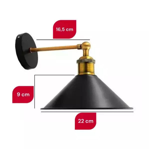 Arandela Industrial Ajustável de parede Vintage Nórdico Retrô Loft Preto Com Dourado 110v/220v