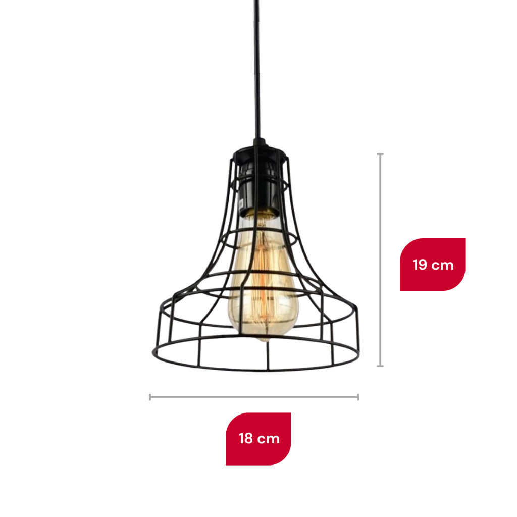 Pendente de Teto Aramado XLX Alumínio Preto Luminária Industrial Vintage Retrô Importado E27