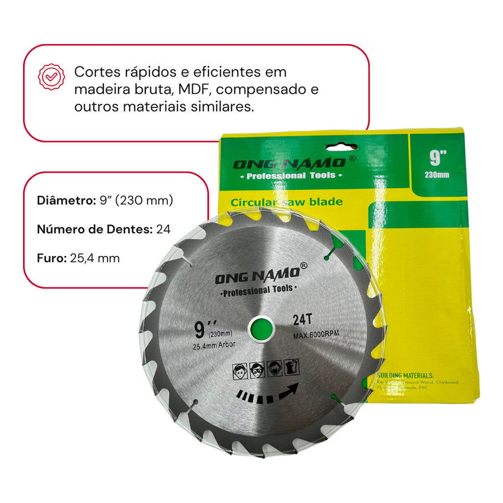 Disco De Corte 230mm Para Madeira 24 Dentes