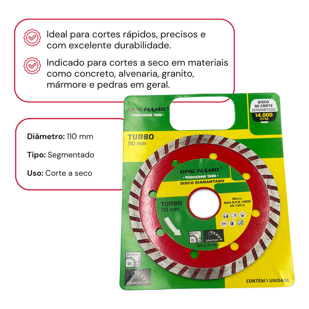 Disco Diamantado Turbo 110mm Corte Seco Concreto Alvenaria