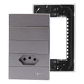 Conjunto 2 Interruptores Unipolar 4x2 Tomada 110v 10a Cinza Fosco Inclui Placa