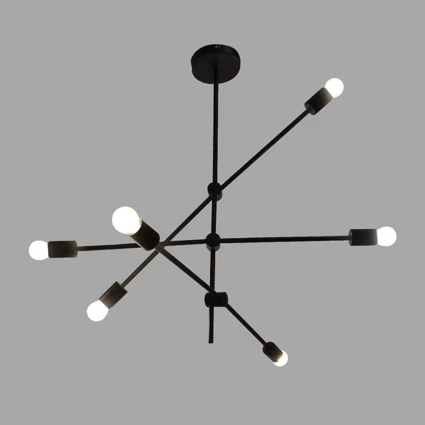 Pendente de Teto Lustre 6 Hastes Ajustável Átomo Preto Dourado Lâmpada E27 Moderno Minimalista