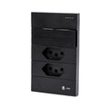 Conjunto 2 Tomadas 110v 1 Interruptor Duplo 10a Unipolar Preto Placa 4x2