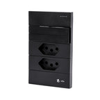 Conjunto 2 Tomadas 110v 1 Interruptor Duplo 10a Unipolar Preto Placa 4x2