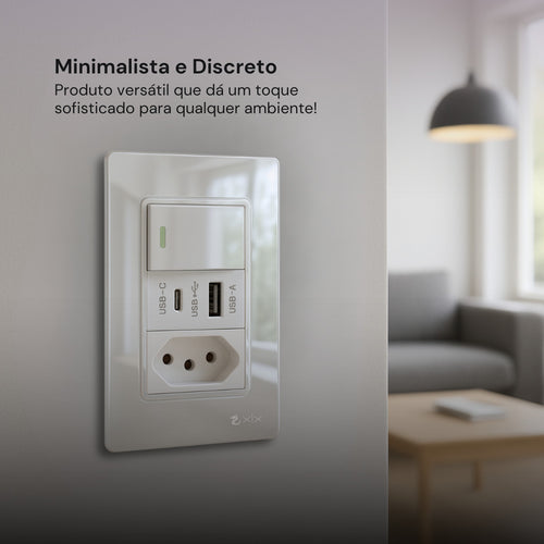 Conjunto 1 Interruptor Simples Usb 1 Tomada 127v Unipolar 250v Branco