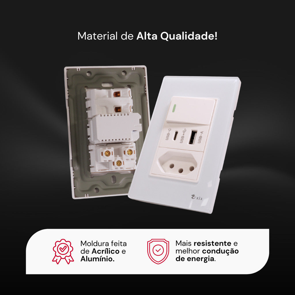 Conjunto 1 Interruptor Simples Usb 1 Tomada 127v Unipolar 250v Branco