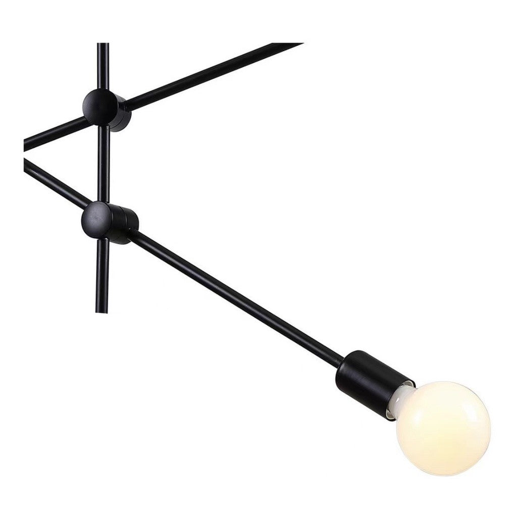 Pendente de Teto Lustre 6 Hastes Ajustável Átomo Preto Dourado Lâmpada E27 Moderno Minimalista