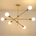 Pendente de Teto Lustre 6 Hastes Ajustável Átomo Preto Dourado Lâmpada E27 Moderno Minimalista
